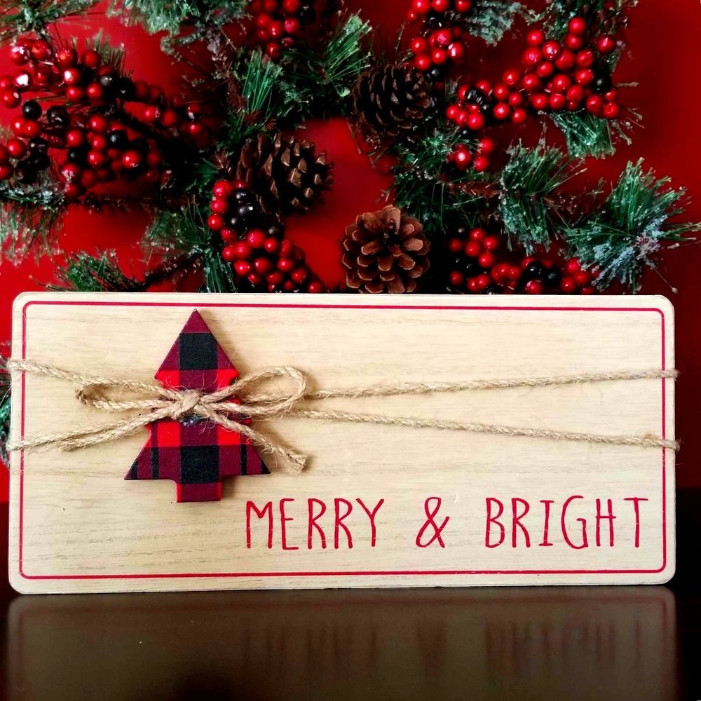 Wooden Block Sign, Christmas Holiday, Home Décor. "Merry & Bright".